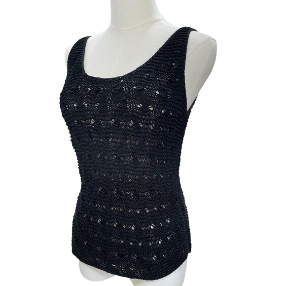 Sigrid Olsen Silk Hand Knit Tank Top Medium Boho Cottagecore Artsy Black - Picture 5 of 9